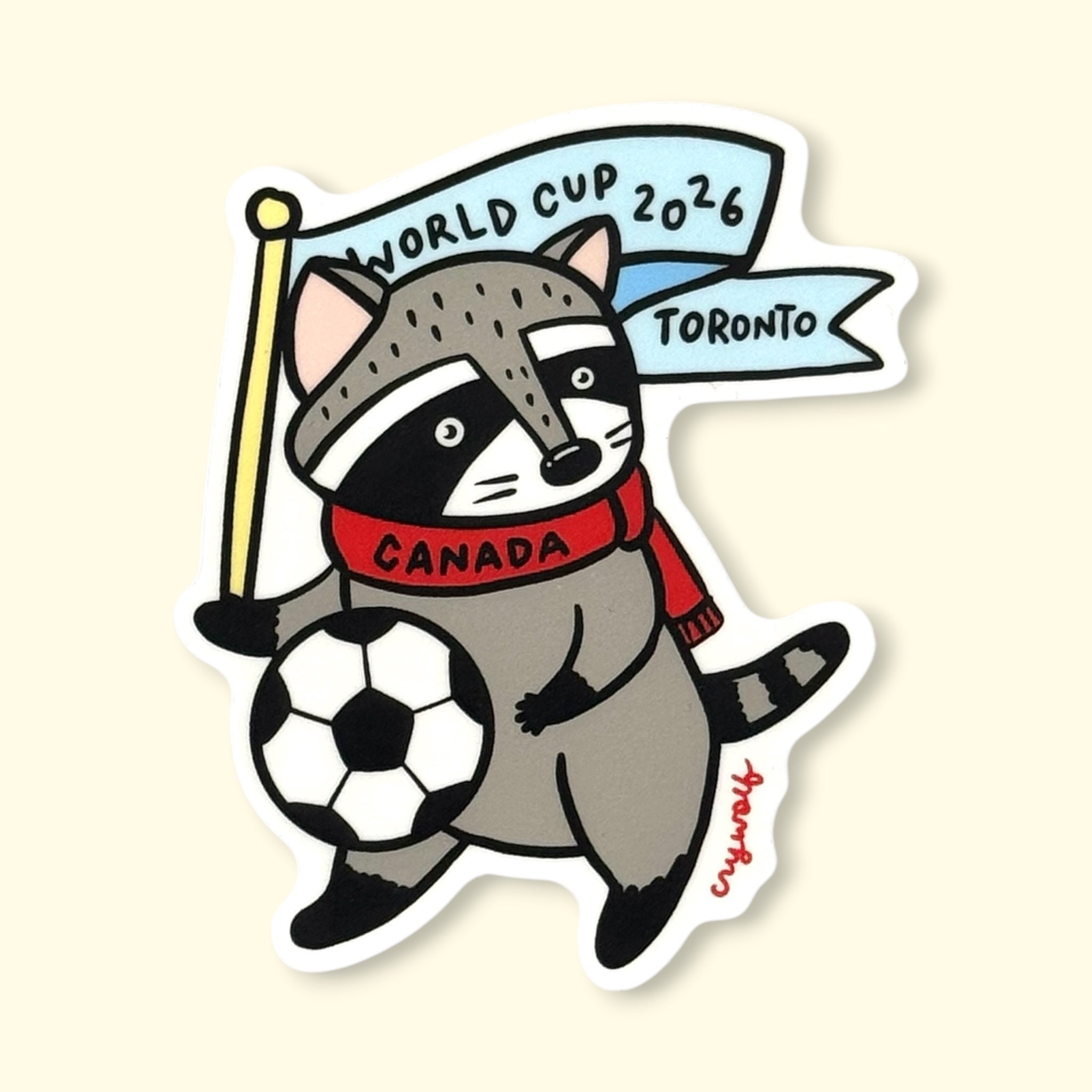 Soccer Raccoon Sticker | fun, affordable, cute | Crywolf